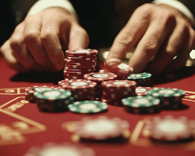 Live casino table with multiple players during evening session